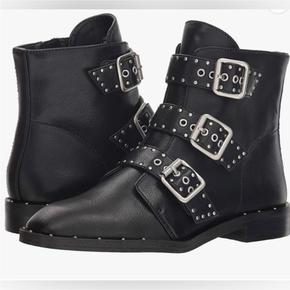 Chinese Laundry Black Ankle Boots with Silver Buckles